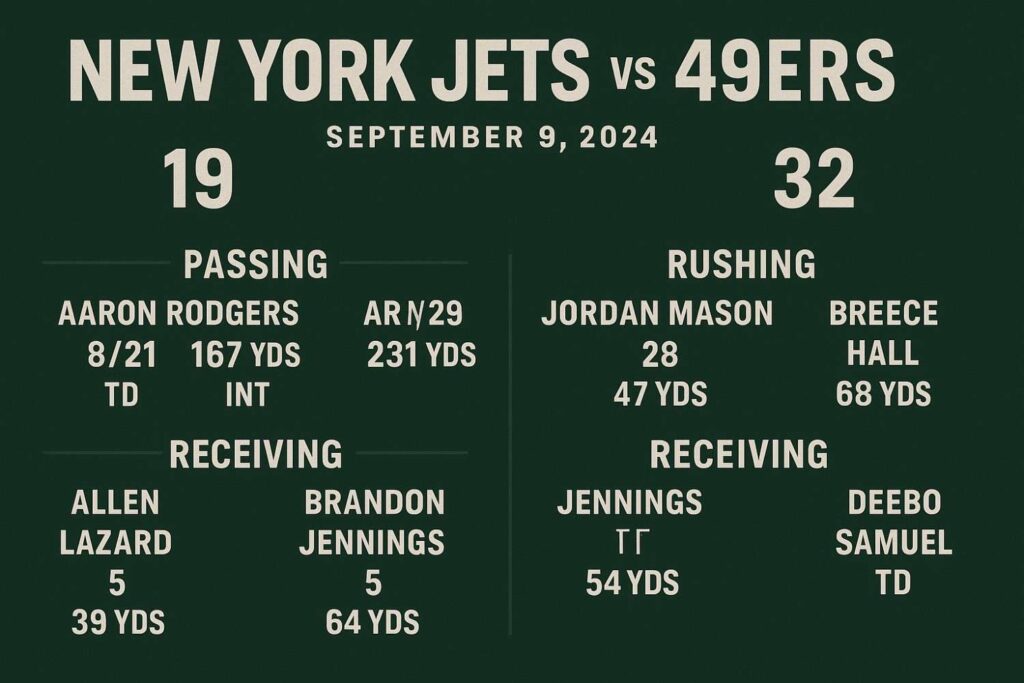 new york jets vs 49ers match player stats